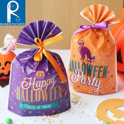 China BIODEGRADABLE Halloween Party Gift Bags Pumpkin Haunted House Pattern Cookie Candy Ribbon Bag Plastic Festival Gift Packaging Supplies for sale