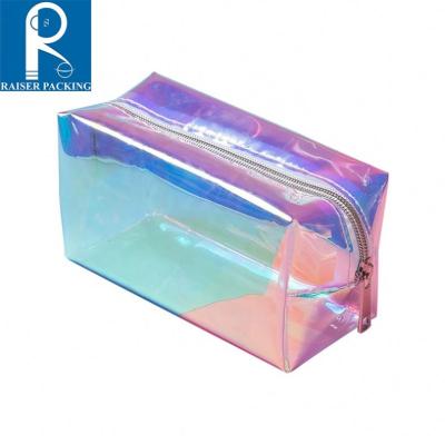 China Laser Hologram Promotion PVC Rainbow Holographic Zipper Cosmetic Bag Travel Cosmetic Makeup Bag for sale