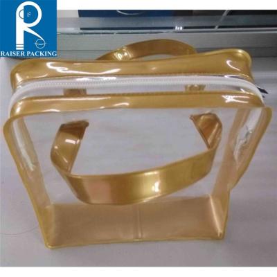 China Microwaveable Made In China New Products Soft Loop Zipper Top Handle Small Clear PVC Pillow Plastic Bag Bottle Bag for sale