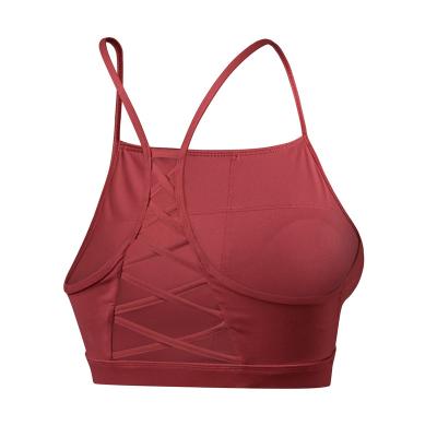 China 78%Nylon+22%Spandex Ribbed Shoulder Hollow Crop Soft Sports Custom Bras High Quality Yoga Backless Tops for sale