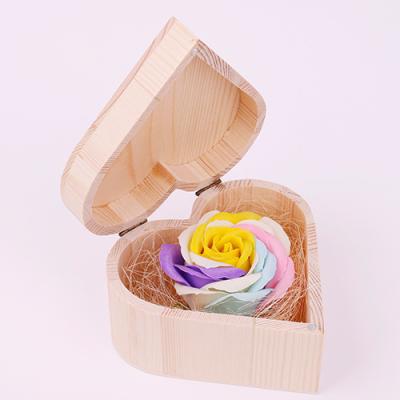 China Style Can Be Customized Heart Shaped Soap Box JSF-019 Wooden Flower Artificial Colorful Rose Soap Flowers For Valentine Gifts for sale