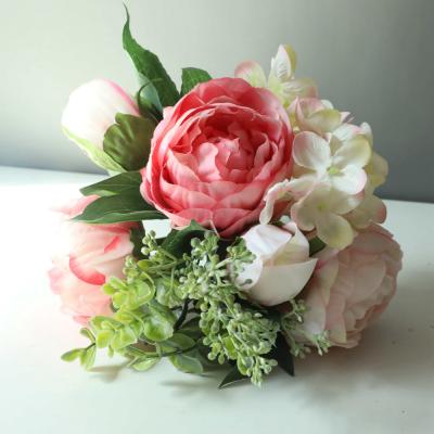 China Artificial Silk Flower Peony Bouquet Rose JAFB-22 Artificial Roses Flower Bouquet For Wedding for sale