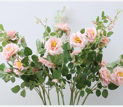 China Silk Flowers JAF-18 3 Head Flowers Wedding Floral Silk Roses Rose Flower For Wedding Decor Artificial Peony Artificial Decor for sale