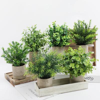 China JAGP-014 Mini Potted Plants Green Decorations Artificial Mini Plant Pots For Front Door /Wedding/Christmas Artificial Plastic Eucalyptus Potted Plants for sale