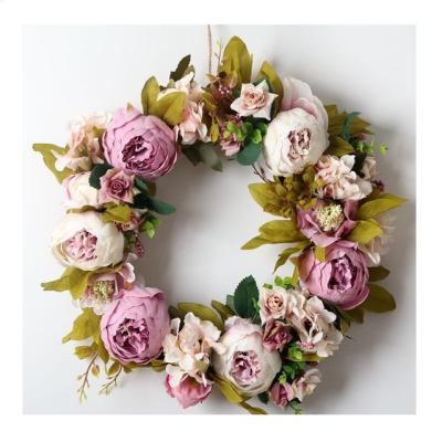 China FW-012 Artificial Peony Silk Flowers Silk Braids Decorative Wreath For Door Wall Wreath for sale