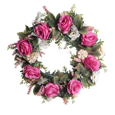 China AW-036 Hot Sale Silk Eucalyptus Wreath Sunflower Wreath Artificial Flower Garland For Wedding Decoration for sale