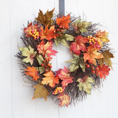 China Wholesale JFW-049 Silk Rattan Braid Hanging Autumn Maple Wreath Christmas Wreath for sale