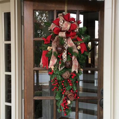 China JFW-039 Silk Rattan Christmas Tree Upside Down Garland Hanging Artificial Christmas Wreath for sale