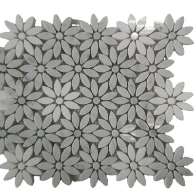 China For Wall And Floor 3D Carrara Mosaic Tiles Gray Marble Stone Mosaic On Mesh For Floor Backsplash Wall for sale