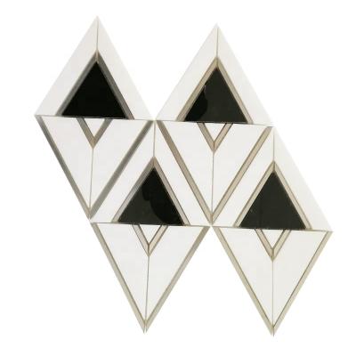 China White And Black Marble Inlay Mosaic Tile Traditional Brick Mosaic Tile Brass Mosaic Tile for sale