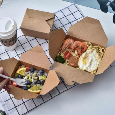 China Disposable Disposable Food Fruit Noodle Sushi Take Out Rectangle Brown Kraft Paper Take Out Lunch Boxes For Picnic for sale