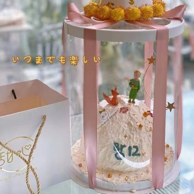 China Wholesale Luxury Clear Plastic Recyclable Tall Round 3 In 1 Gift Cake Box Round Cake Box Container With Paper Lid for sale