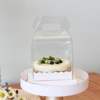 China Recycled Materials Wholesale Plastic Clear Rectangle PET Dessert Container Small Food Grade Cake Log Gift Box With Handle for sale