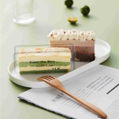 China Plastic Elegant Dessert Tray Food Packaging Rectangle Disposable Wholesale Custom Transparent Pet Cake Mousse Film for sale