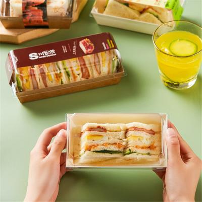 China Disposable Disposable Square Sandwich Box Clamps Boxes Clear Paper Sandwich Box With Transparent Plastic Lid for sale