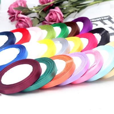 China Nice Color Factory Wholesale Custom 1 cm Wide 100% Polyester Satin Ribbon Smooth Polyester Ribbon Roll Both Sides For Packaging Decoration for sale