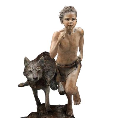 China China Popular Designs Metal Craft Cast Copper Bronze Boy With Dog Statue for sale