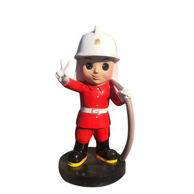 China Custom China FRP Sculpture Cartoon Fireman Statue Resin Decoration for sale