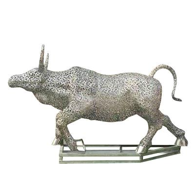 China China Stainless Steel Hollow Cattle Statue Metal Ornaments for sale