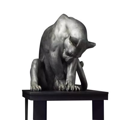 China China Hot Selling China Bronze Cat Sculpture Bald Cat Sculpture Handwork Decoration for sale