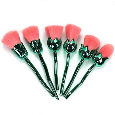 China Fan Brush Eyeshadow Blush Set Face Foundation Powder Makeup Brushes Set of 6pcs Rose Flower Makeup Brush for sale