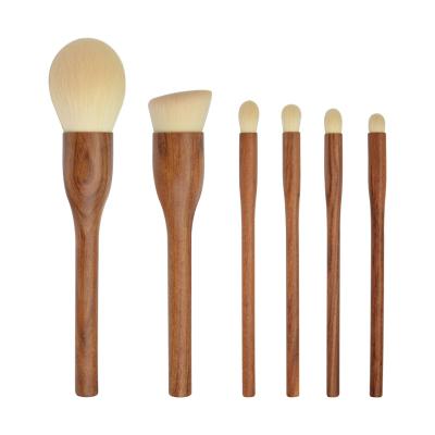 China Angular Blush New 6pcs Sandalwood Handle Makeup Brush Set for sale