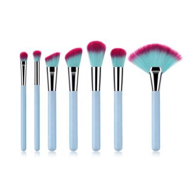 China Angular Blush 7PCS Makeup Brush Set Concealer Pencil Eyeshadow Powder Blue Fan Brush Makeup Cosmetics Tools for sale