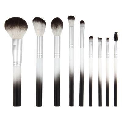 China Angular Blush Factory New Black And White Gradient Handle 9pcs Makeup Set Brush With PU Bag for sale