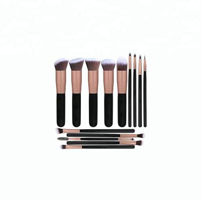 China Angular Blush Custom 14 pc Rose Golden Black Makeup Brush Set for sale