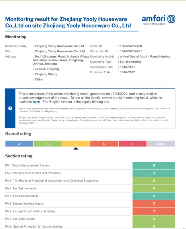 BSCI - Zhejiang Yooly Houseware Co., Ltd.