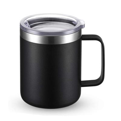 China Sustainable 12oz Stainless Steel Tumbler Cup Double Wall Vacuum Insulated Cup With Handle Sliding Lid for sale