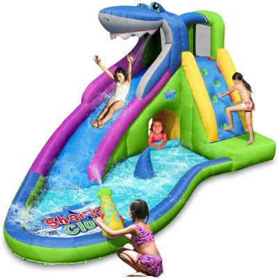 China Large Oxford Shark Water Material Slide Pool Inflatable Water Park, Inflatable Bouncer With Water Slide For Sale for sale