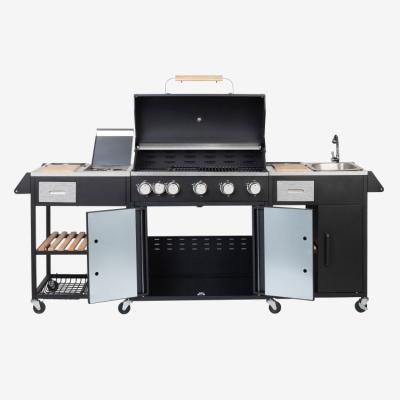 China Easily Assembled Amazon Supply Mobile Gas BBQ Direct Grill With Sink And Outdoor Stainless Steel Table Gas BBQ Grill for sale