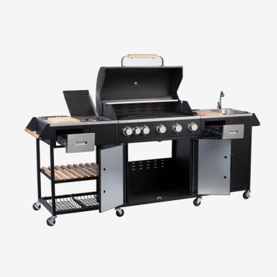 China Large Full Set Gas Grill Kitchen Easily Assembled Movable Camping Outdoor BBQ Grill With Faucet Gas BBQ Cooking Outside for sale