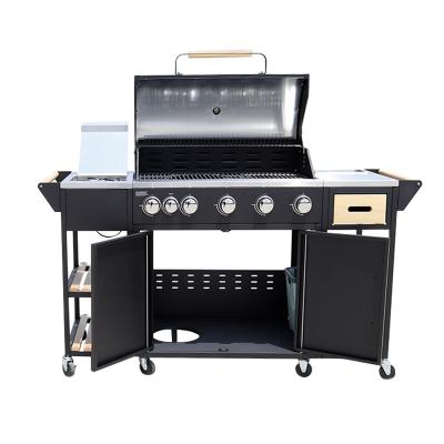 China Easily Assembled Large Sector 5 Burner Oven Cooking Gas With Grill bbp Outdoor Foldable Movable Kitchen Camping Outdoor Kitchen for sale