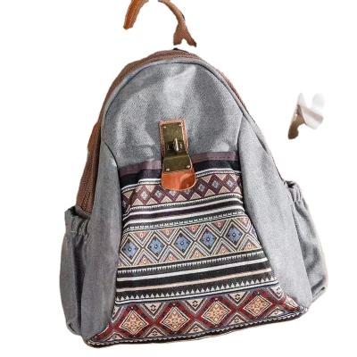 China Wholesale Ethnic Water Resistant Vintage Fashion Canvas Rucksack Style Large Capacity Designer Travel Backpack for sale