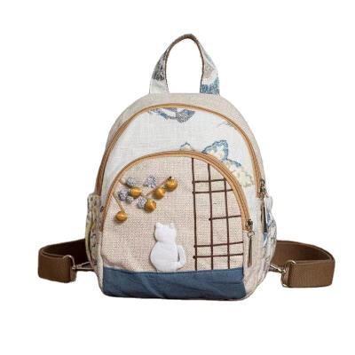 China Others Cute Woven Ladies And Girls Multifunctional Simple Cotton Canvas Double Shoulder Backpack for sale