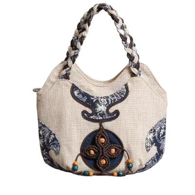 China High Quality Original Style Multi Ethnic Sandwich Canvas Vintage Woven Casual Literary Ladies Handbag for sale