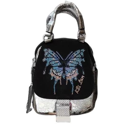 China New Women's Fashion Noise Pop Rhinestone Personality Waterproof Hot Butterfly Diamond Shoulder Bag Backpack for sale