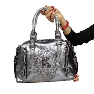 China European hot diamond fashion soft and American trend women's handbag silver cross-body bag for sale