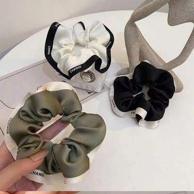 China Women Girls Hair Accessories Elegant Black White Simple Scrunchies Hair Band Vintage Satin Scrunchies For Women Girls Ponytail Holder Hair Accessories for sale