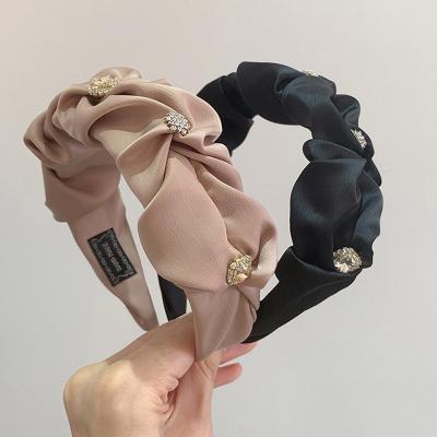 China Women Girls Hair Accessories Elegant Rhinestone Headband Women Girls Vintage Silk Hair Band Retro Soft Hairband Fashion Hairwear Khaki/Black French Hair Hoop for sale