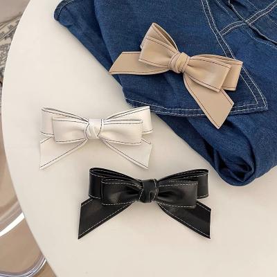 China Women Girls Hair Decoration New Korea PU Leather BB Hair Bows Clips Elegant Bowknot Hairpin Autumn Winter Women Girls Barrettes Headdress Hair Accessories for sale