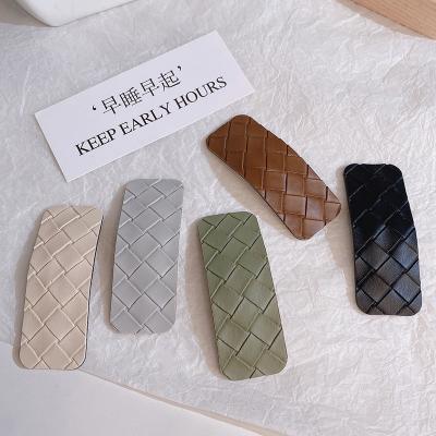 China Women Girls Hair Accessories Gift Korean PU Leather BB Bang Hair Clips Lovely Women Girls Side Hairpins Sweet Multicolor Geometric Rectangle Snap Hair Accessories for sale