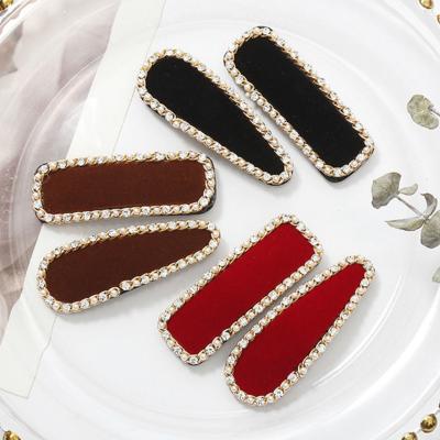 China Women Girls Hair Accessories Gift Elegant Waterdrop Velvet Hair Clips Retro Women Girls Shiny Pearls Rhinestone Hairpins French Style Head Side BB Hair Clips Pin for sale