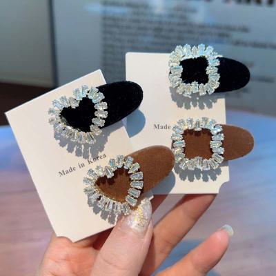 China Women Girls Hair Accessories Gift Elegant Bling Heart Crystal Hair Clip Girl Sweet Shiny Rhinestone BB Hairpin Women Mini Lovely Velvet Side Hair Pins Accessories for sale