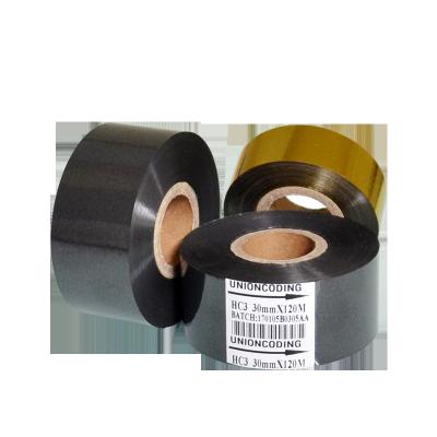 China Food and Medical Packaging Bags Stamping Machine Aluminum HC3 Black 30mm Wide Hot Stamp Ribbon Date Coding Tape For Filling Machine for sale