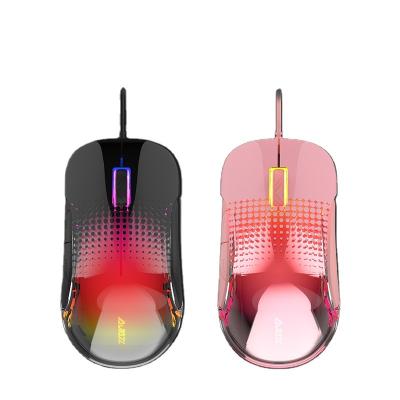 China New Programmable Function New Gaming Mouse RGB AJ358 3D Pink AJ358 3D Transparent Backlit Lightweight Optical Cable Desktop For Professional Game for sale