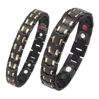 China Wollet CLASSIC 5 in 1 Black & Gold Japan Stainless Steel Energy Health Benefits Ion Tourmaline Germanium Bracelet for sale