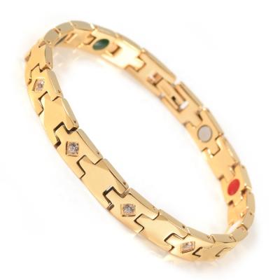 China CLASSIC Wollet Fashion Multi Faced CZ Stone Gold Plated 5 In 1 Health Element Tungsten Bracelet for sale